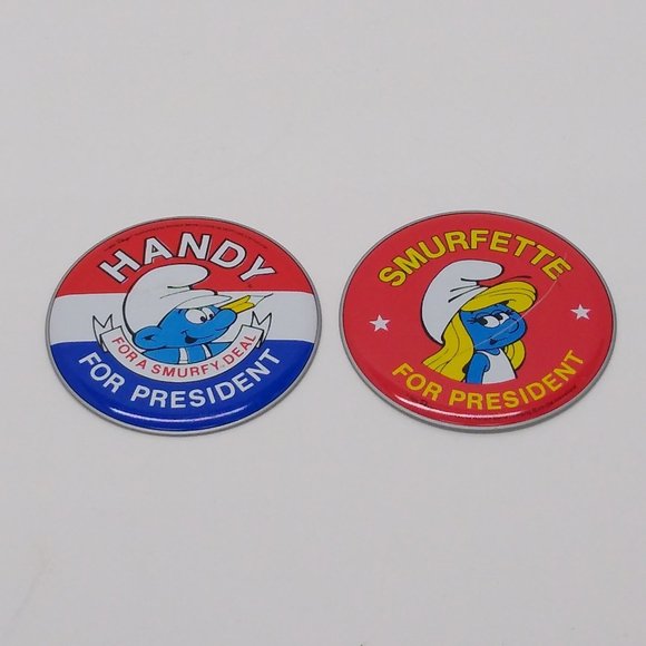 Smurf Campaign Buttons Smurfette Smurf & Handy Smurf 1984 Vintage - Picture 1 of 7